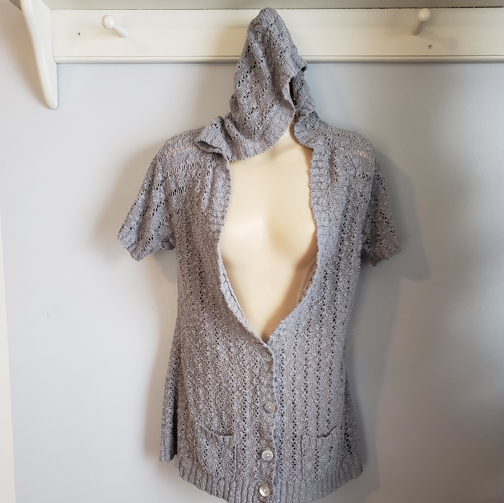MKM Gray hooded sweater cardigan with pockets
